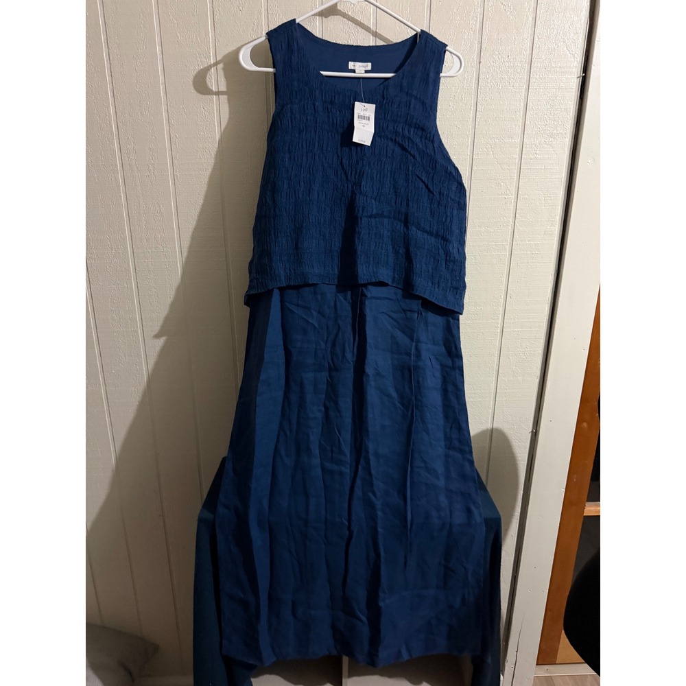 J. Jill Pure Jill Linen Maxi Dress Batik Blue Smocked Sleeveless Small NWT